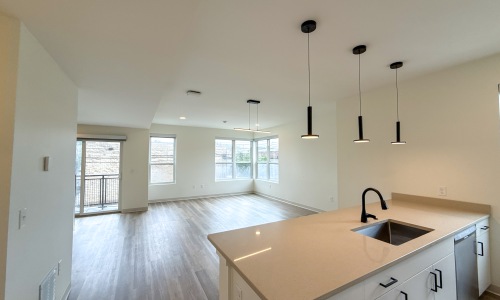 Townhome Living Living room at Skyline on Stokes