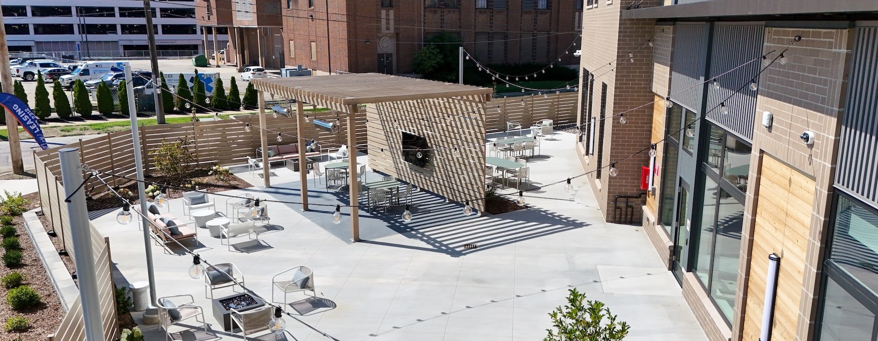 an aerial view of a courtyard