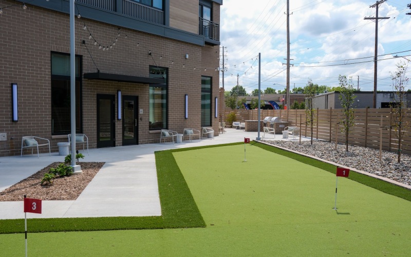 a mini golf course in a courtyard
